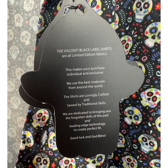 Luchiano Visconti Sugar Skull Button-Up Shirt Mens M Black Short Sleeve New - Picture 9 of 9